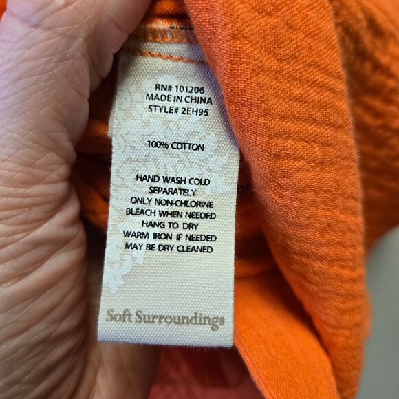 Soft Surroundings Womens Orange Button-Down Textured Collar Shirt Top Size M 100 - Picture 5 of 7